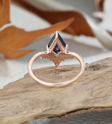 Kite cut blue sandstone engagement ring, rose gold ring, moissanite personalized ring, cubic zirconia wedding ring, promise valentines gifts - image3